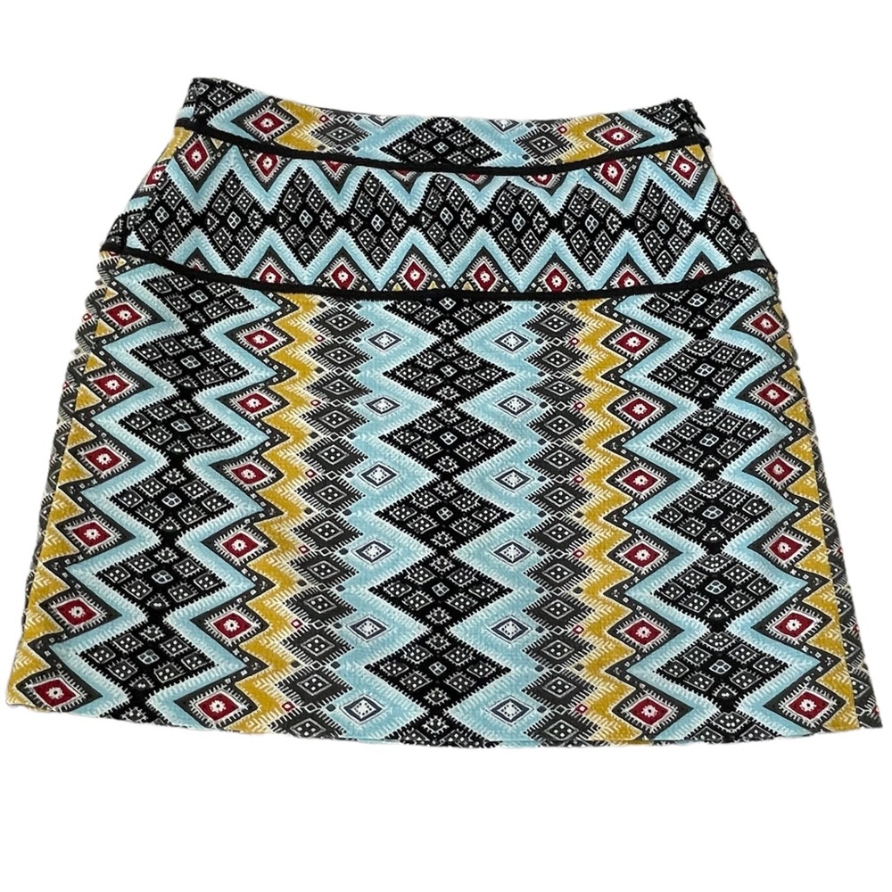 NWOT LOFT Multi Color Southwestern Aztec Print Mini Skirt Side Zip Lined Size 4
